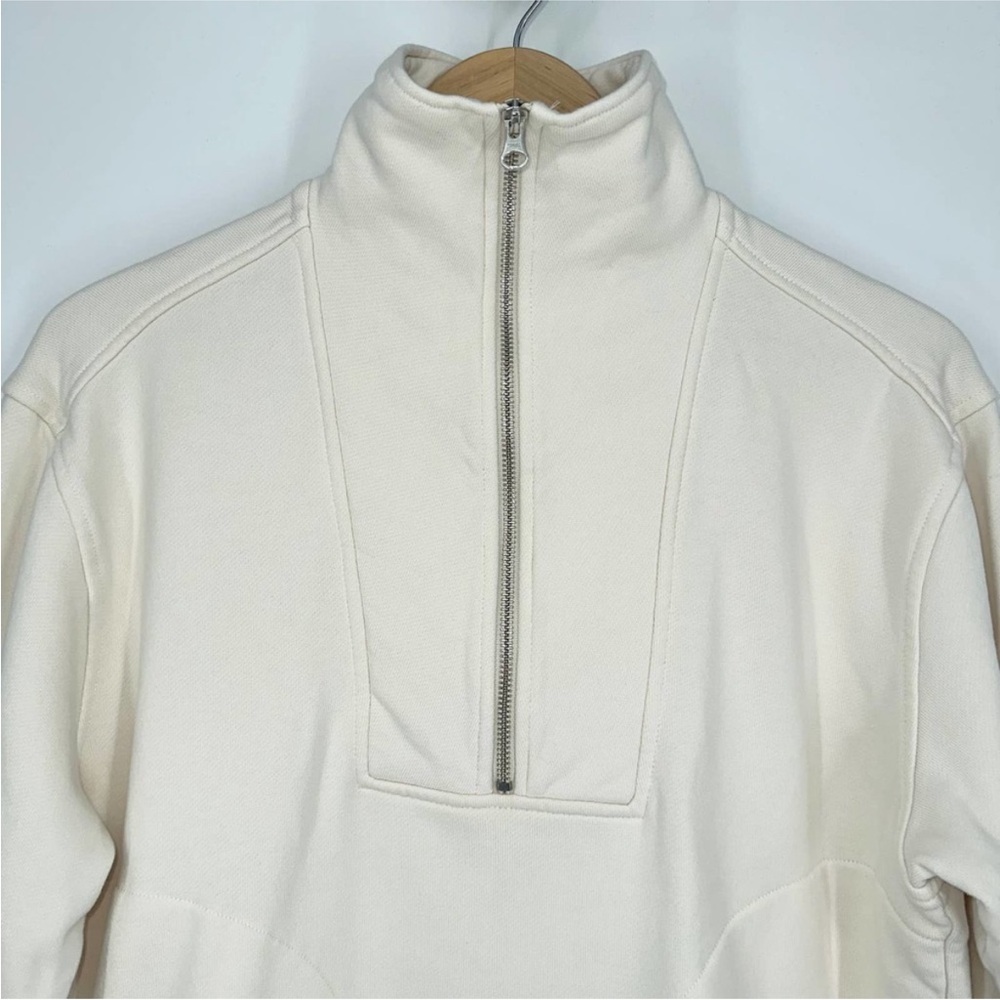 EVERLANE Track Half Zip Organic Cotton Sweatshirt Pullover Bone White - Picture 4 of 12